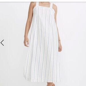 NWT Madewell Linen-Cotton Princess-Seamed Midi Dress in Stripe. Size Small